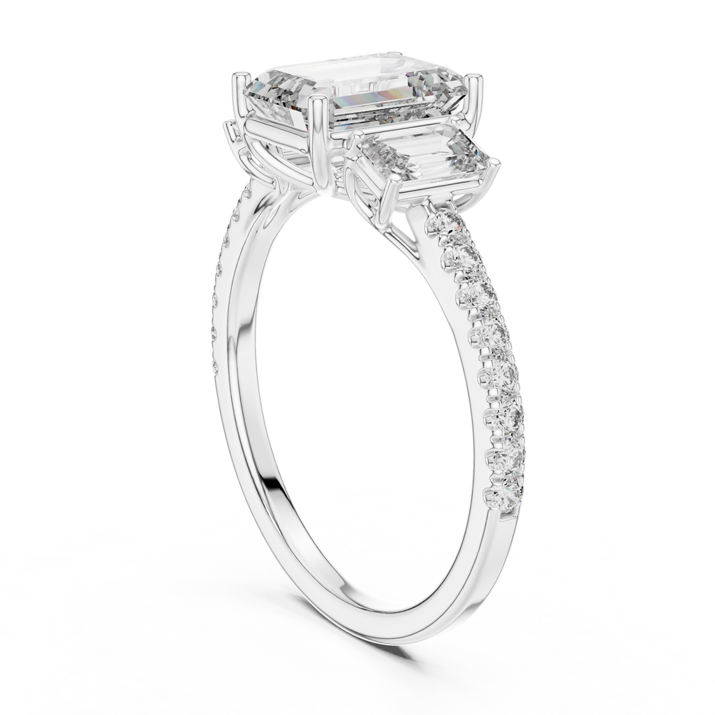 Vivienne Emerald Cut Three Stone Engagement Ring