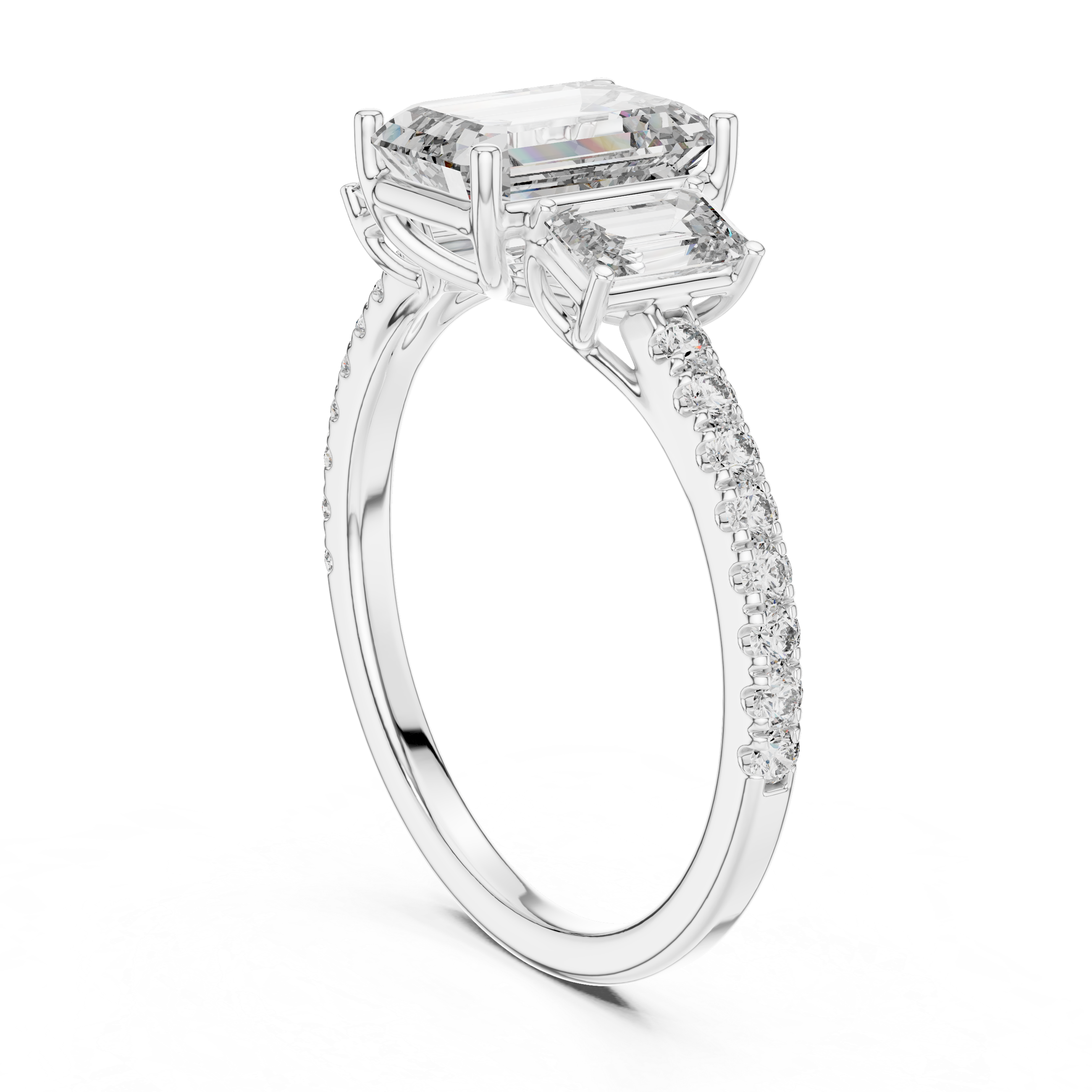 Vivienne Emerald Cut Three Stone Engagement Ring