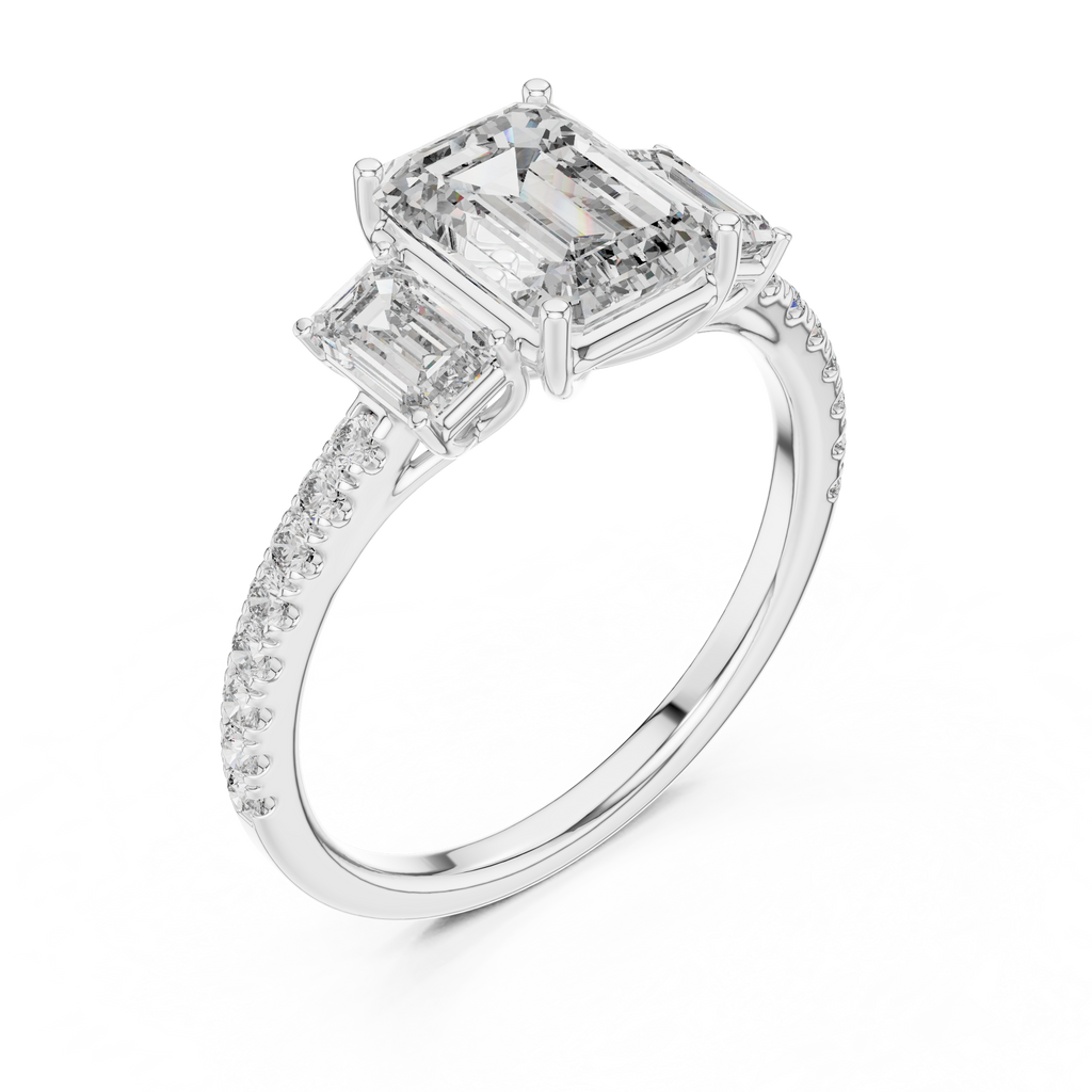 Vivienne Emerald Cut Three Stone Engagement Ring