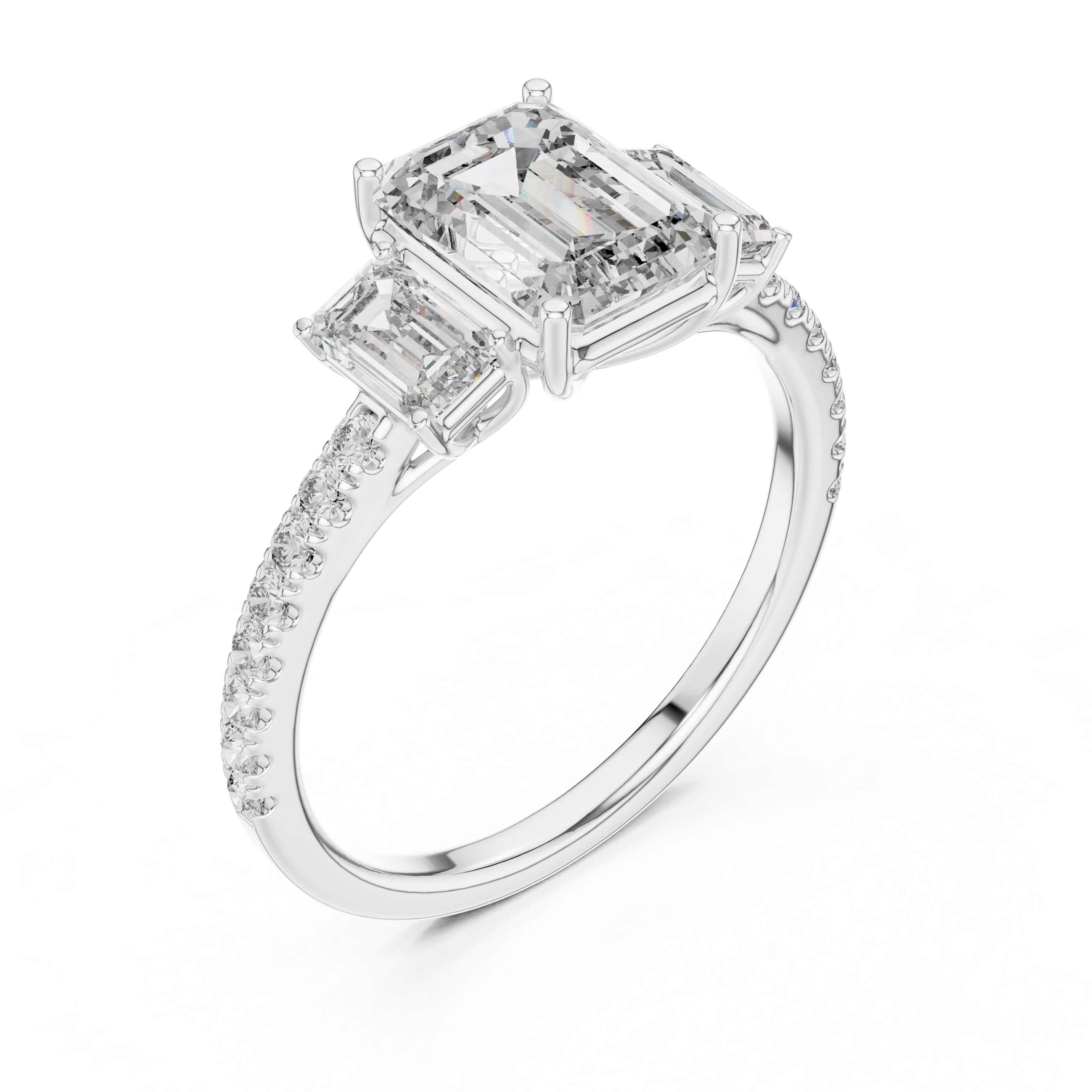 Vivienne Emerald Cut Three Stone Engagement Ring