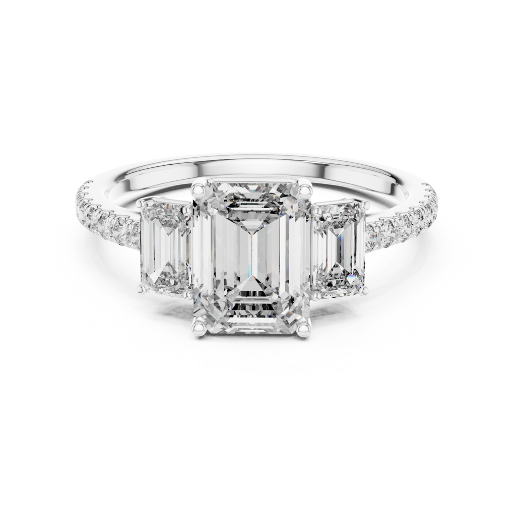 Vivienne Emerald Cut Three Stone Engagement Ring
