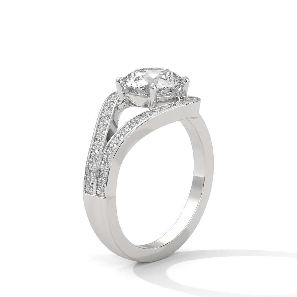 Round Halo Moissanite Engagement Ring | 18K Plating & Pavé Split Shank
