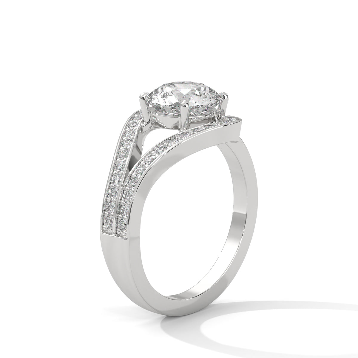 Round Halo Moissanite Engagement Ring | 18K Plating & Pavé Split Shank