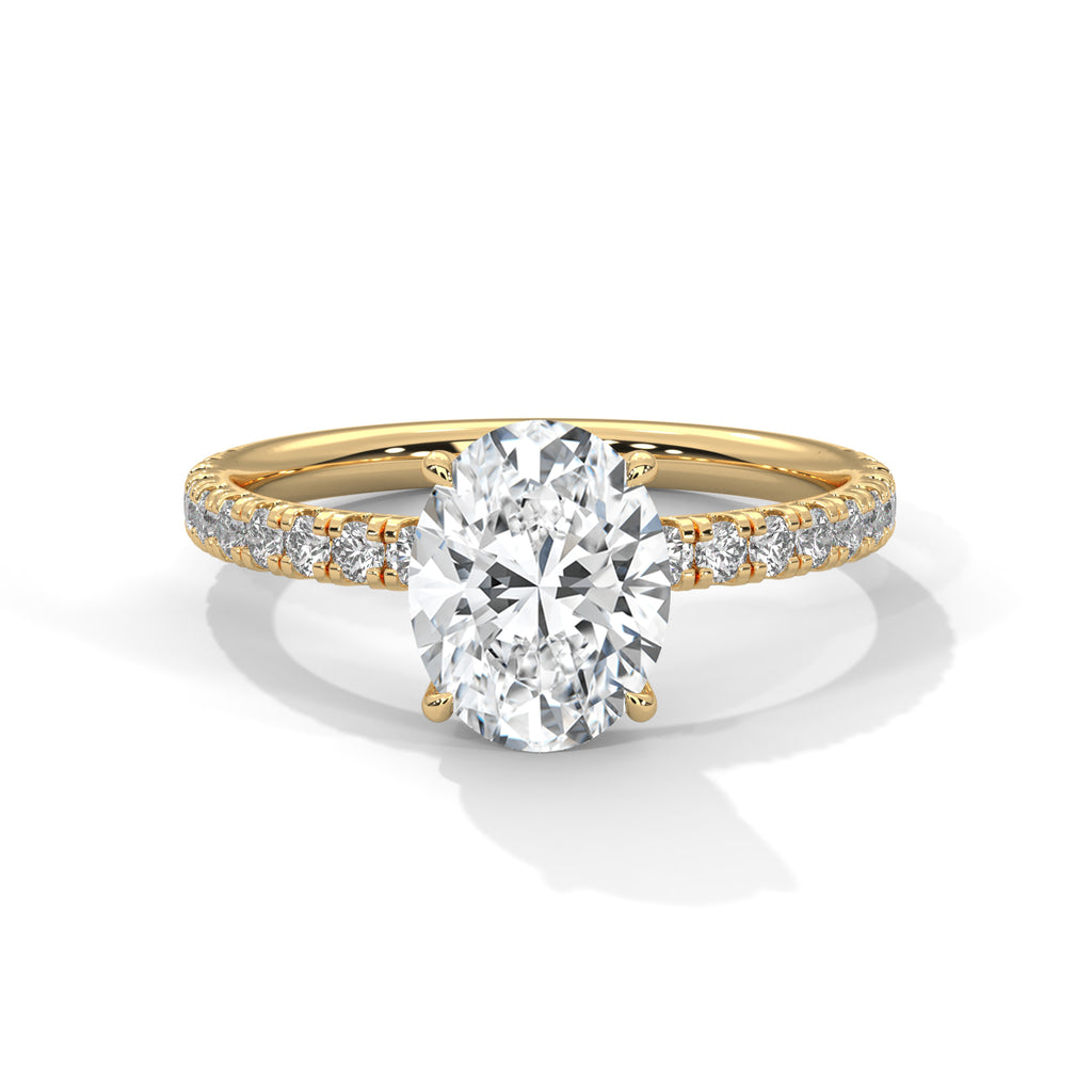 Oval Moissanite Solitaire Ring | 34-Stone Pavé Band | 925 Sterling Silver & 18K Plating