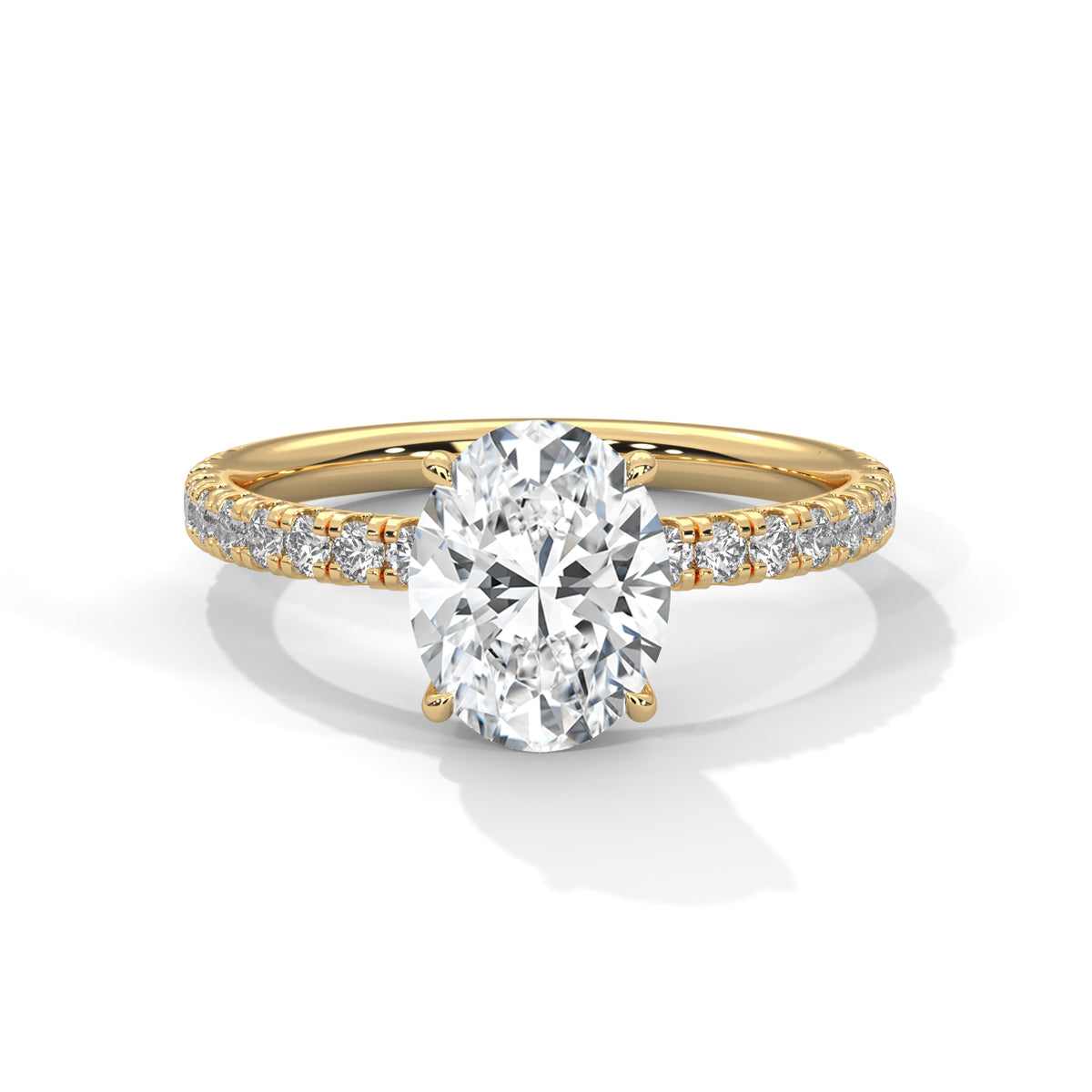 Oval Moissanite Solitaire Ring | 34-Stone Pavé Band | 925 Sterling Silver & 18K Plating