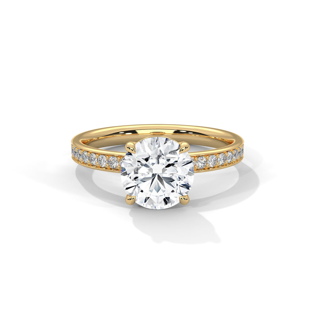 Round Solitaire Pavé Moissanite Engagement Ring | 14K & 18K Gold