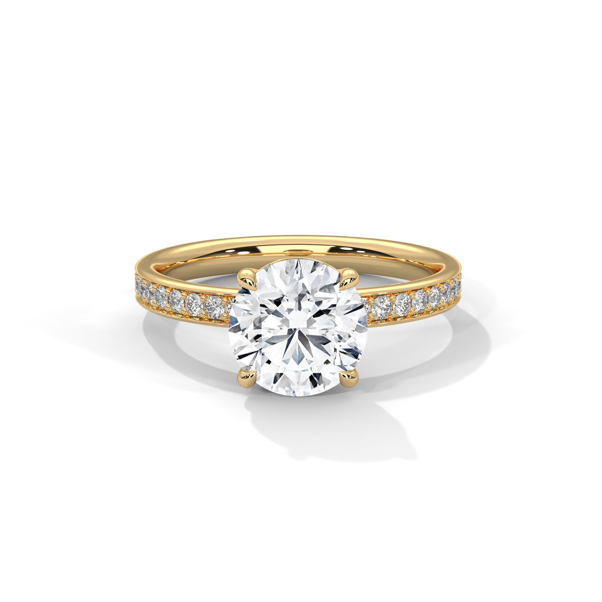 Round Solitaire Pavé Moissanite Engagement Ring | 14K & 18K Gold
