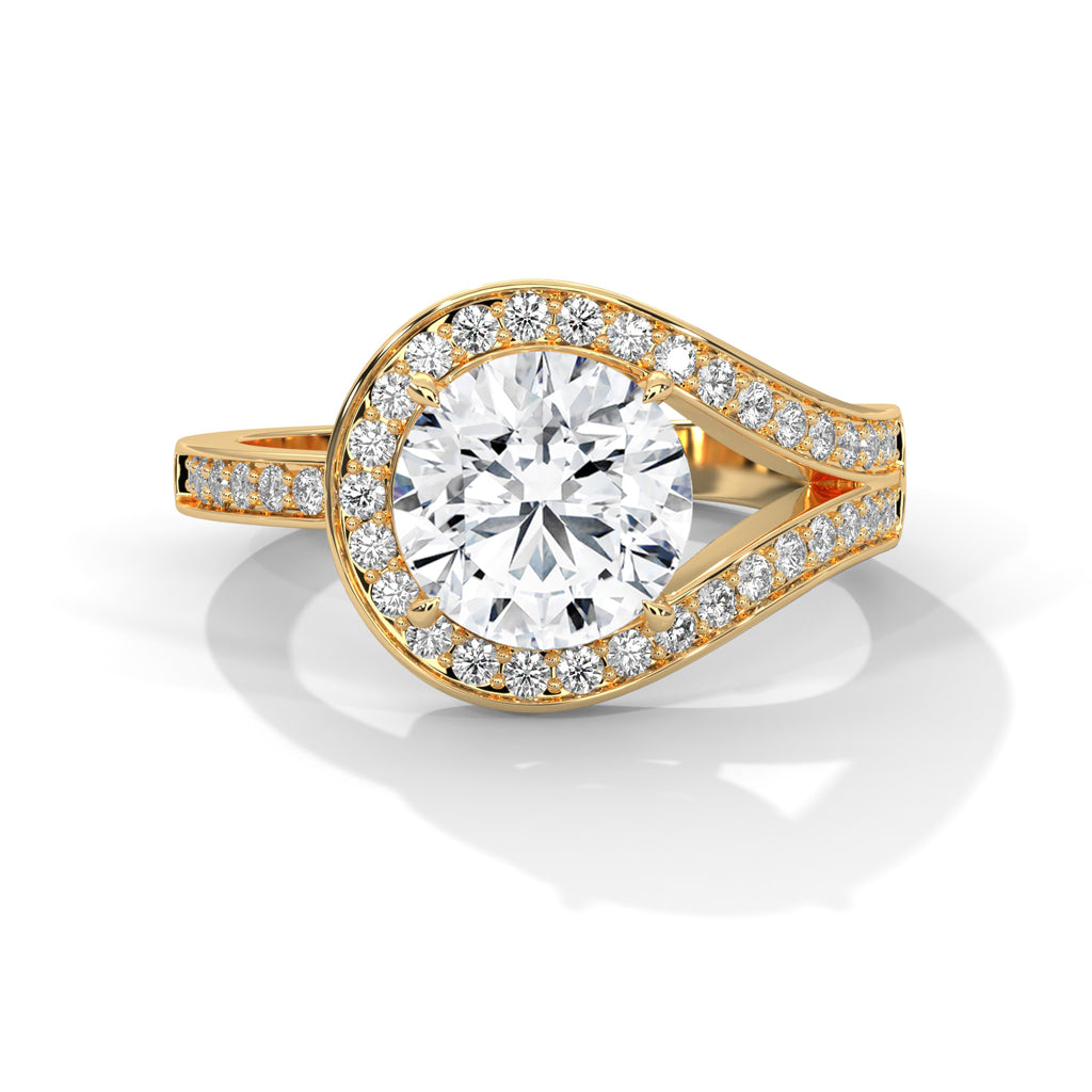 Round Halo Moissanite Engagement Ring | 18K Plating & Pavé Split Shank