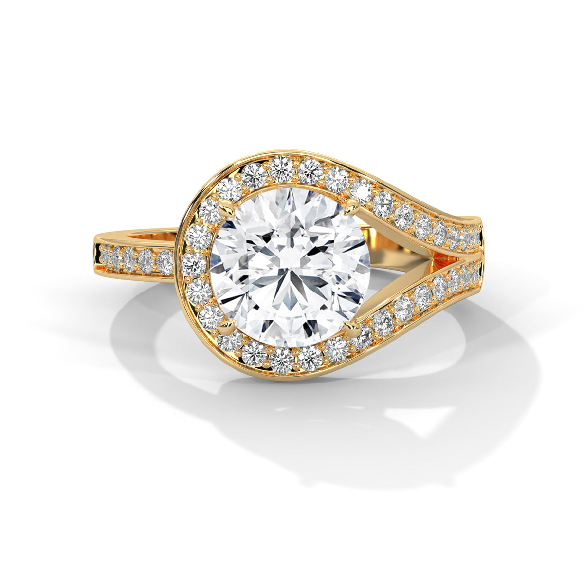 Round Halo Moissanite Engagement Ring | 18K Plating & Pavé Split Shank