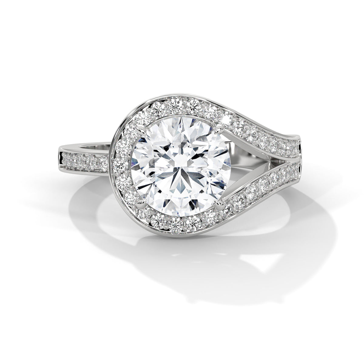 Round Halo Moissanite Engagement Ring | 18K Plating & Pavé Split Shank