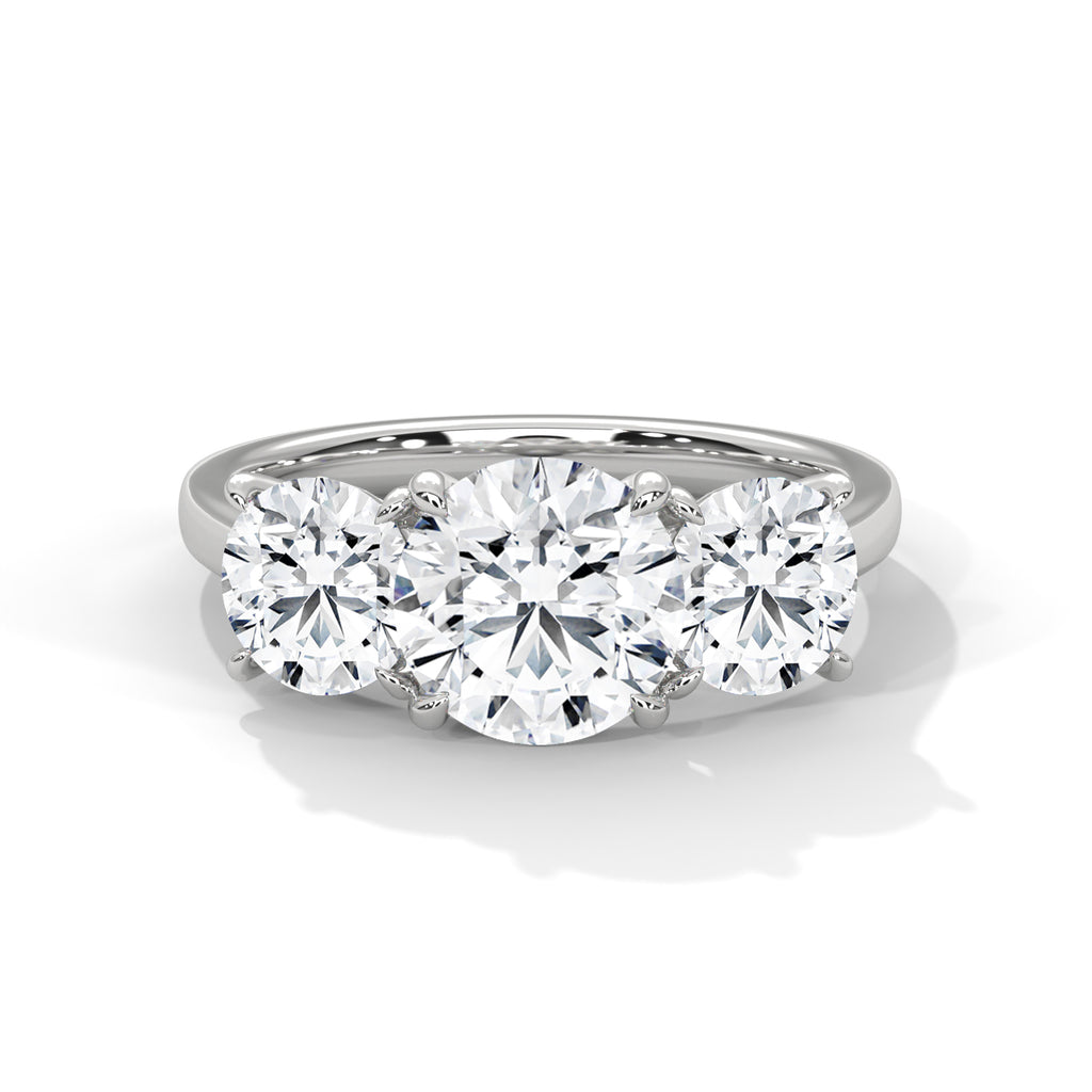 Three Stone Round Cut Moissanite luxurious Engagement Ring Custom design
