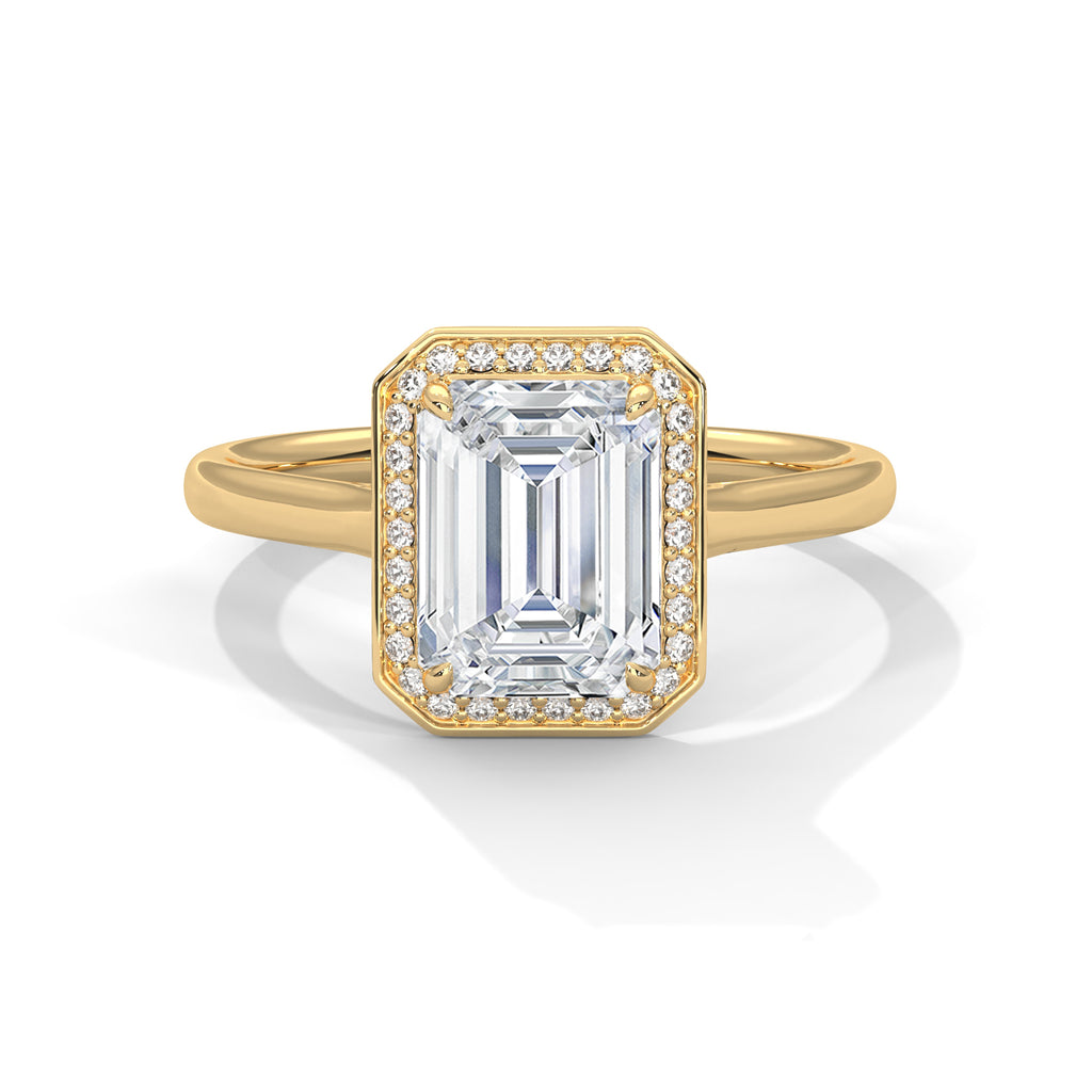 Valencia Emerald Cut Halo Moissanite Engagement Ring
