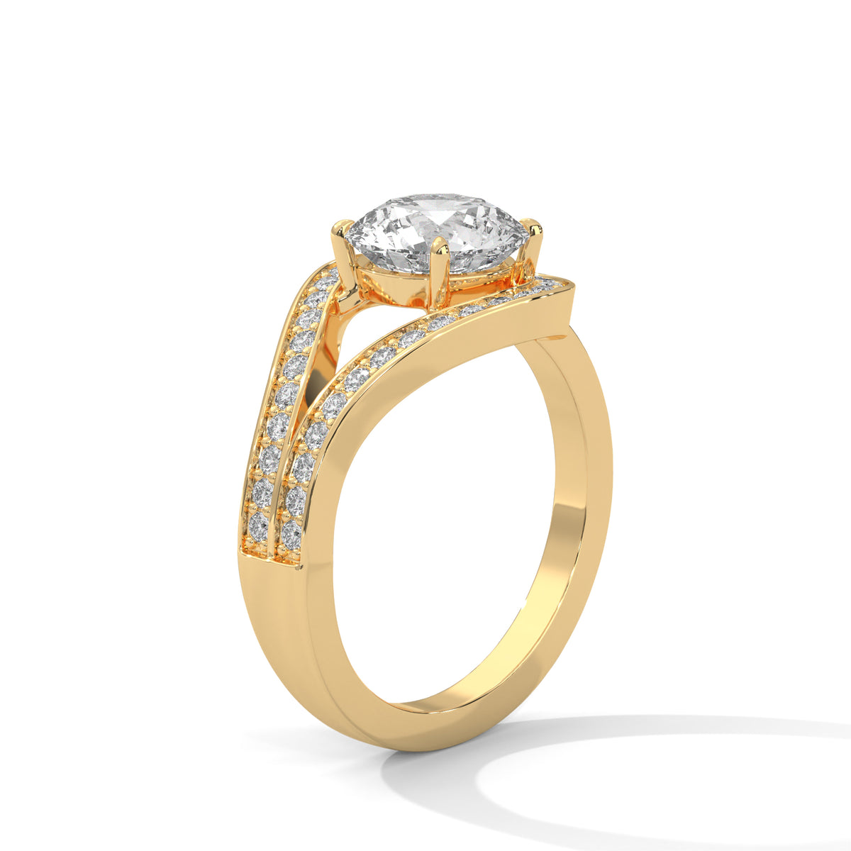 Round Halo Moissanite Engagement Ring | 18K Plating & Pavé Split Shank