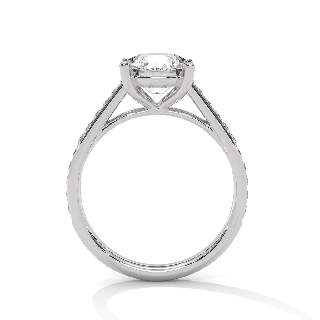 Round Cut Moissanite Solitaire Ring | Pavé Band | 925 Sterling Silver | 18K Plating