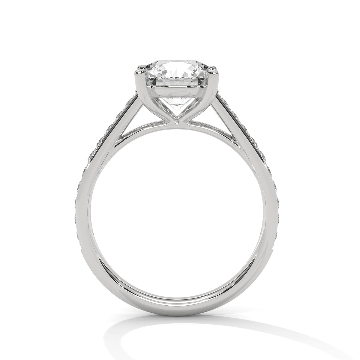 Round Cut Moissanite Solitaire Ring | Pavé Band | 925 Sterling Silver | 18K Plating
