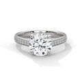 Round Cut Moissanite Solitaire Ring | Pavé Band | 925 Sterling Silver | 18K Plating