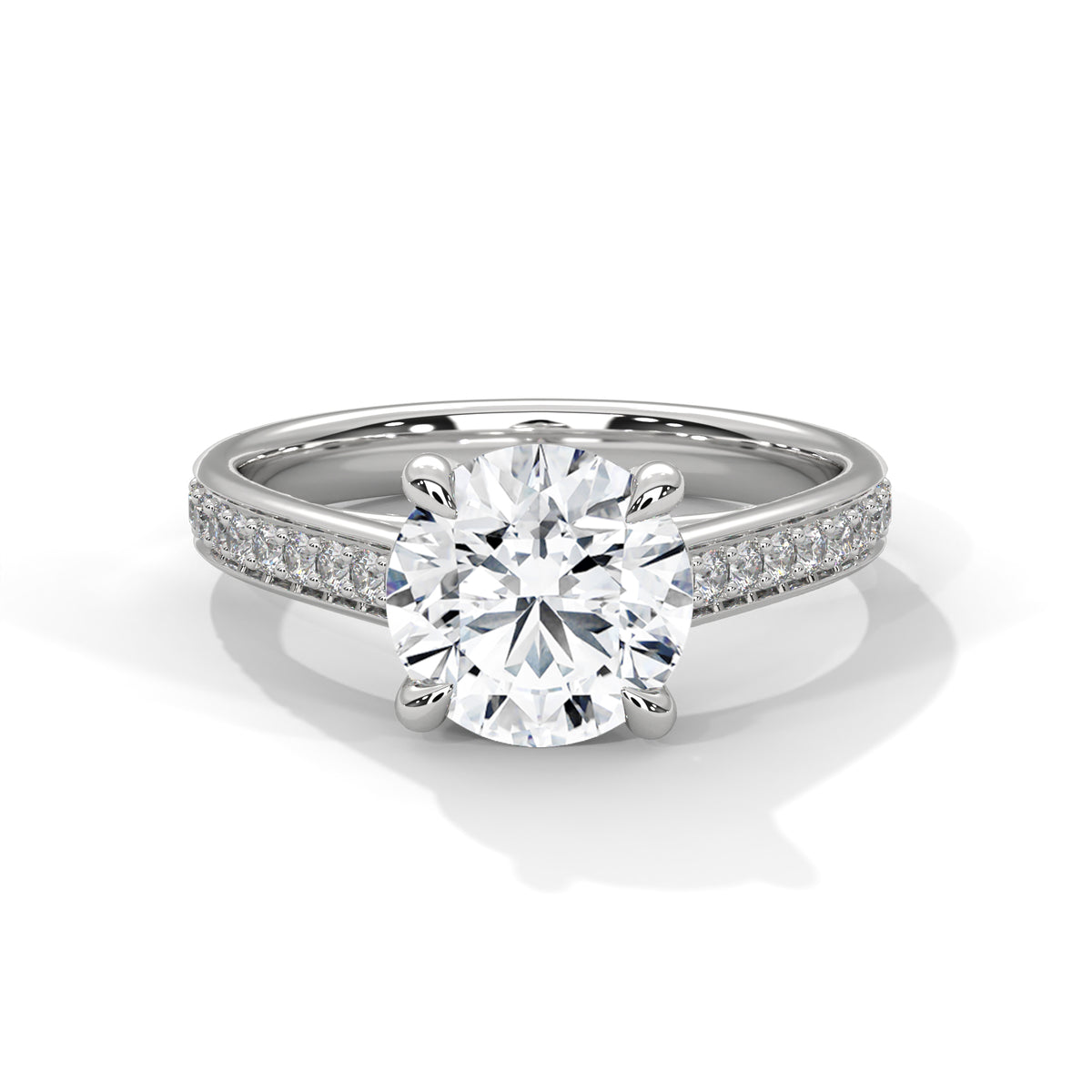 Round Cut Moissanite Solitaire Ring | Pavé Band | 925 Sterling Silver | 18K Plating
