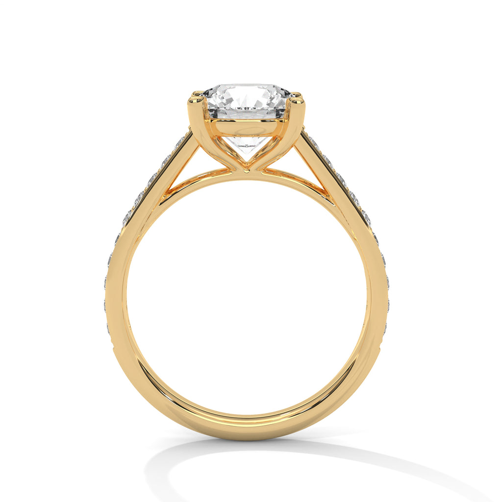 Round Cut Moissanite Solitaire Ring | Pavé Band | 925 Sterling Silver | 18K Plating