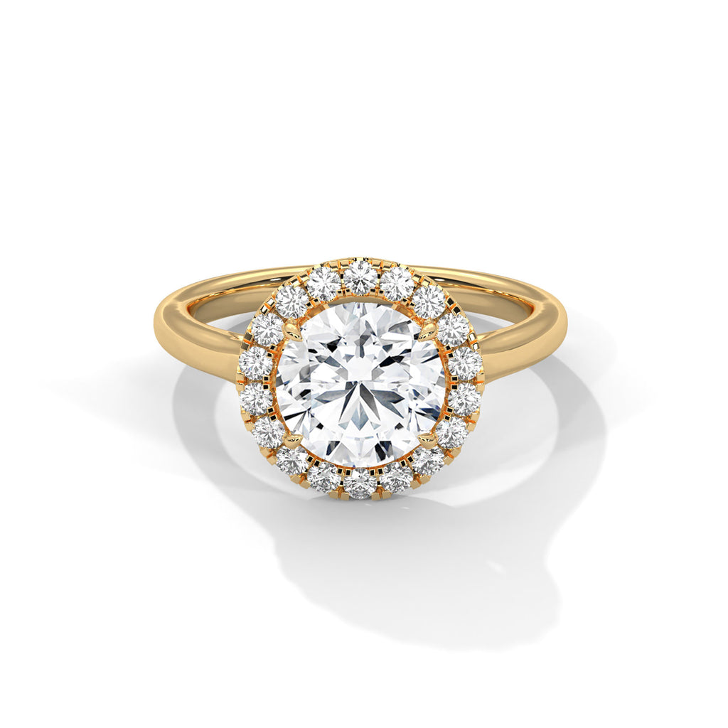 Round Cut Halo Moissanite Ring | 18-Stone Halo | 925 Sterling Silver & 18K Plating
