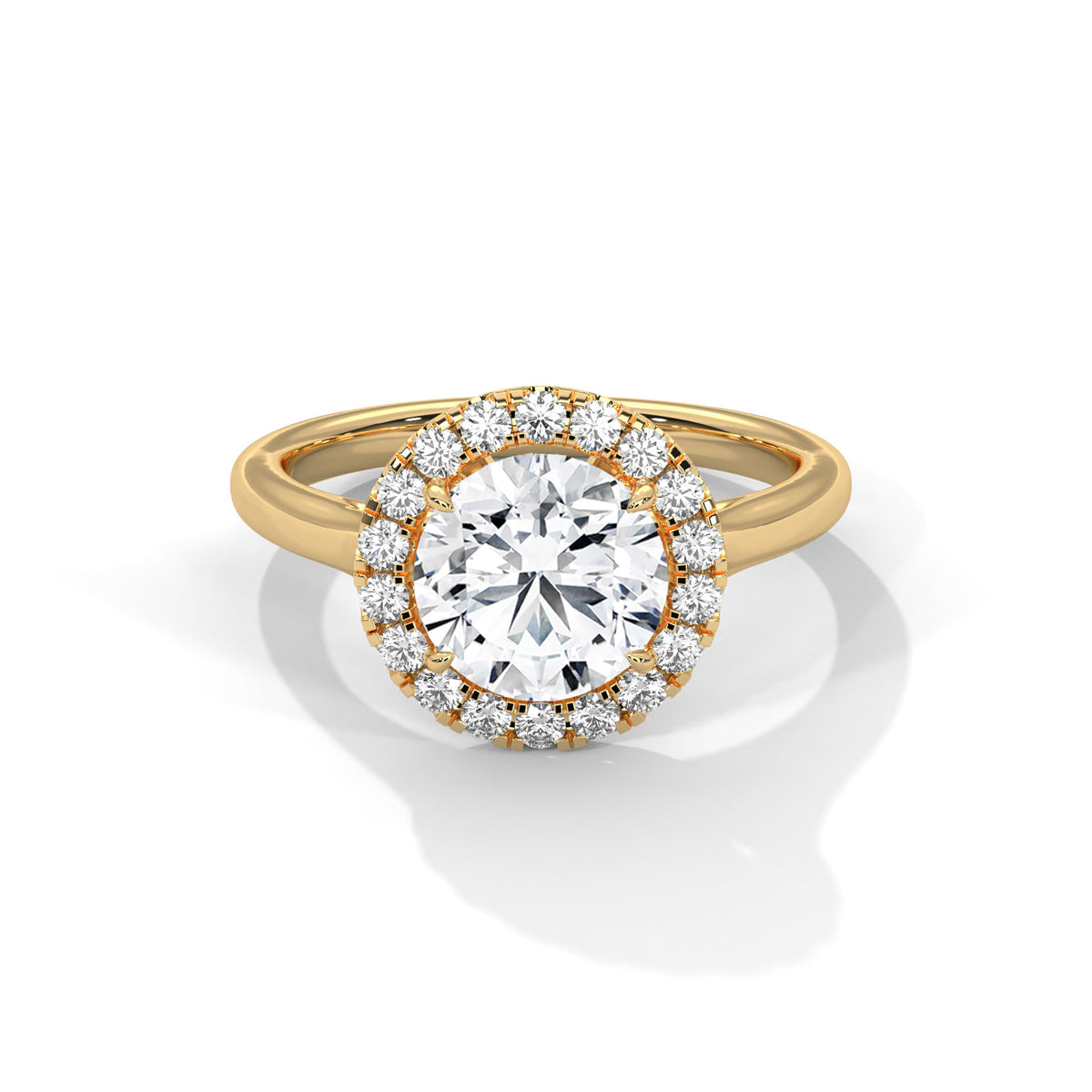 Round Cut Halo Moissanite Ring | 18-Stone Halo | 925 Sterling Silver & 18K Plating