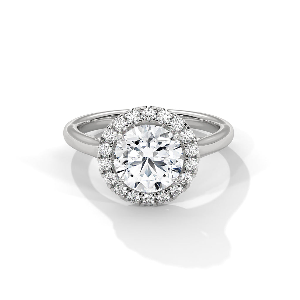 Round Cut Halo Moissanite Ring | 18-Stone Halo | 925 Sterling Silver & 18K Plating