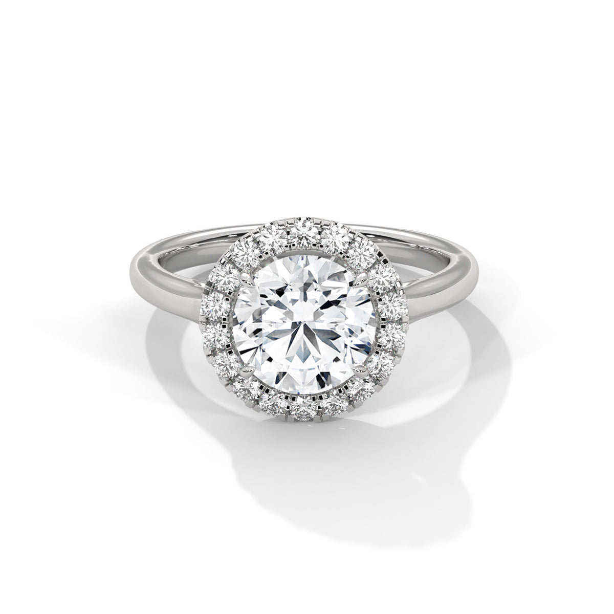 Round Cut Halo Moissanite Ring | 18-Stone Halo | 925 Sterling Silver & 18K Plating