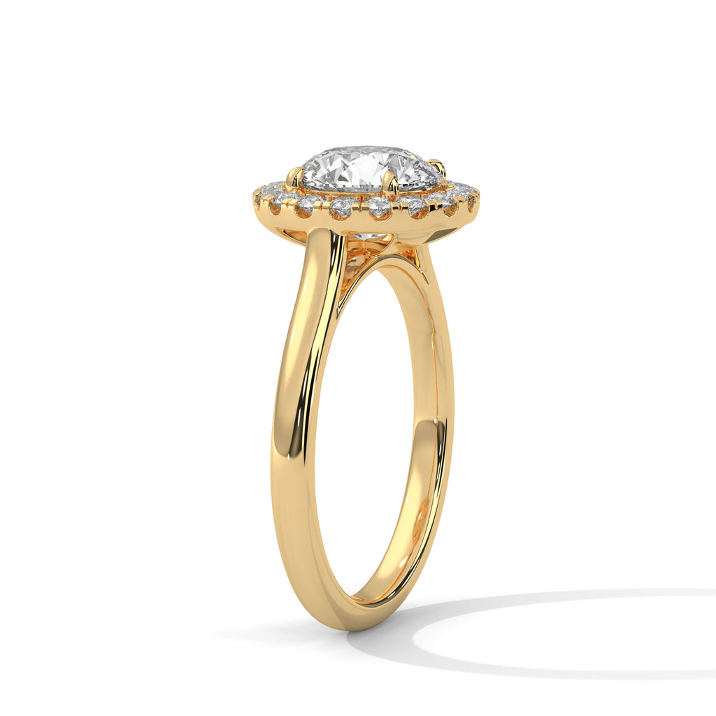 Round Cut Halo Moissanite Ring | 18-Stone Halo | 925 Sterling Silver & 18K Plating