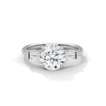 Round Moissanite Ring with Baguette Side Stones | 925 Sterling Silver & 18K Plating
