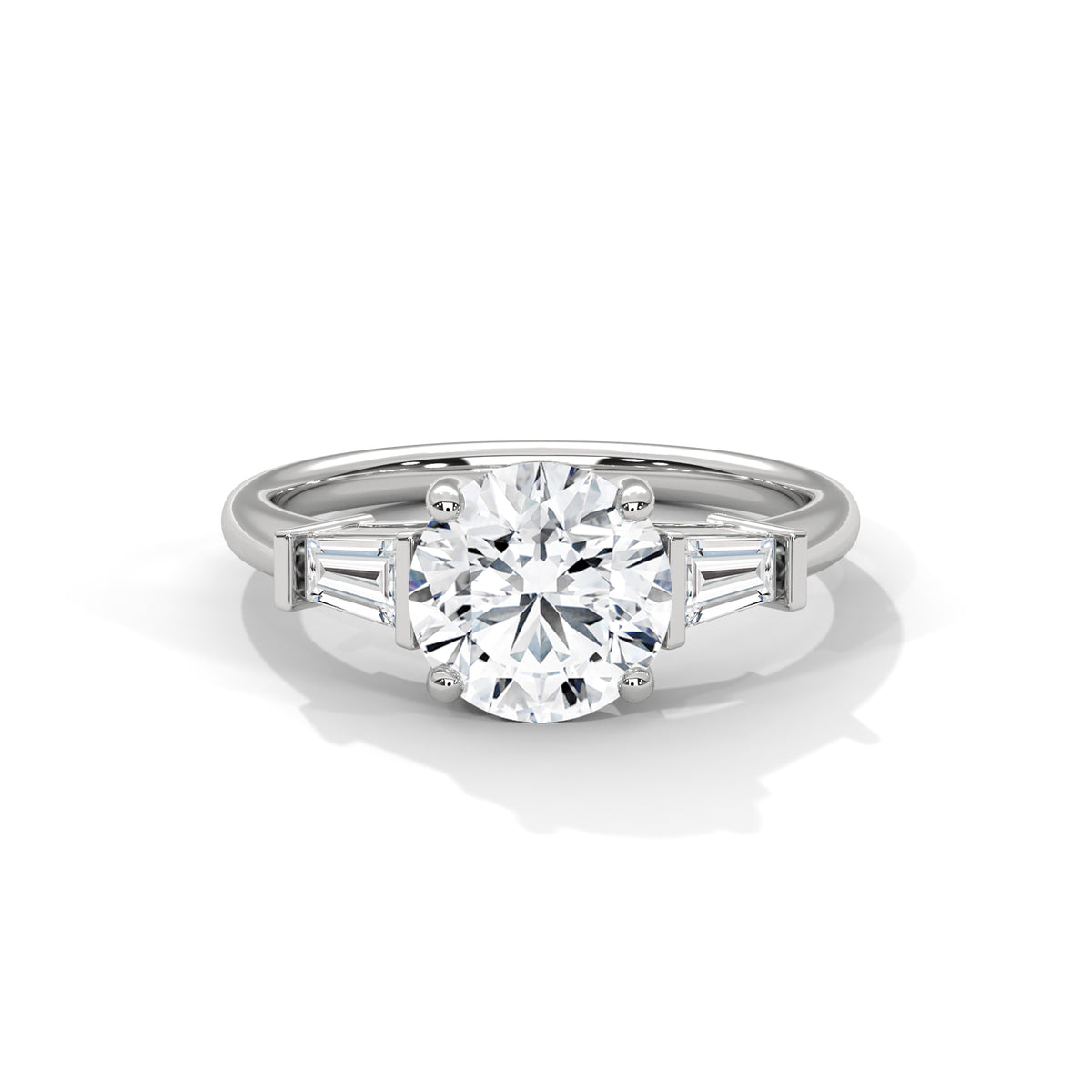 Round Moissanite Ring with Baguette Side Stones | 925 Sterling Silver & 18K Plating
