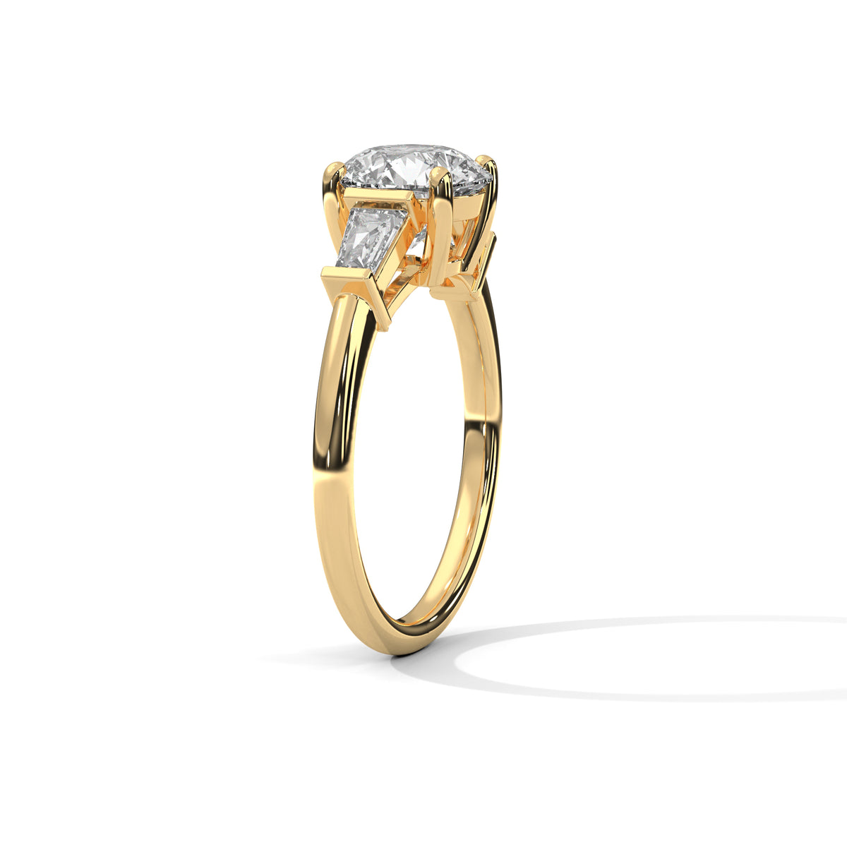 Round Moissanite Ring with Baguette Side Stones | 925 Sterling Silver & 18K Plating