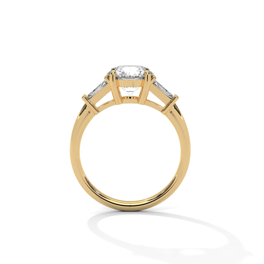 Round Moissanite Ring with Baguette Side Stones | 925 Sterling Silver & 18K Plating