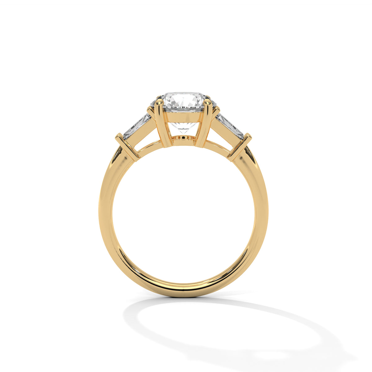 Round Moissanite Ring with Baguette Side Stones | 925 Sterling Silver & 18K Plating