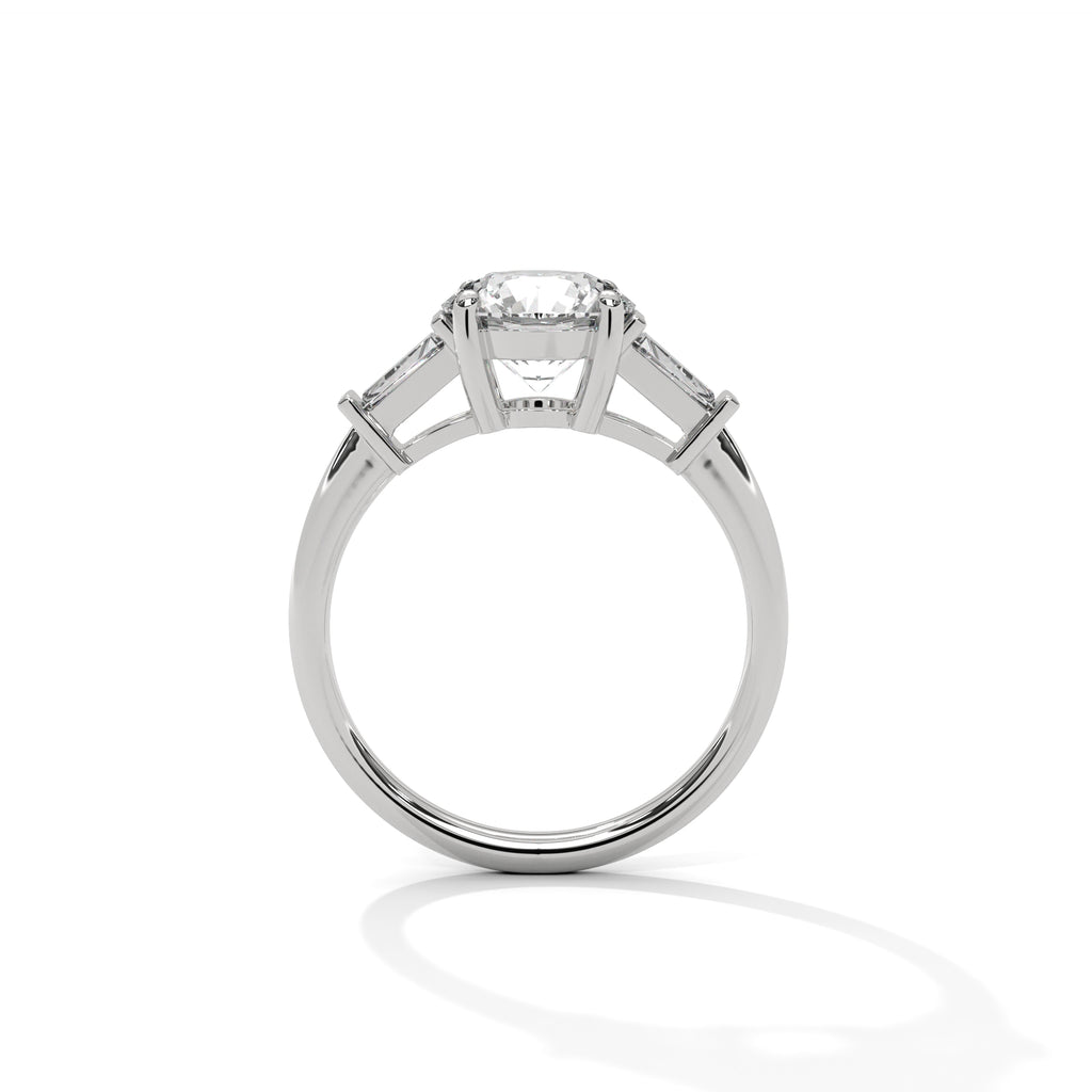 Round Moissanite Ring with Baguette Side Stones | 925 Sterling Silver & 18K Plating