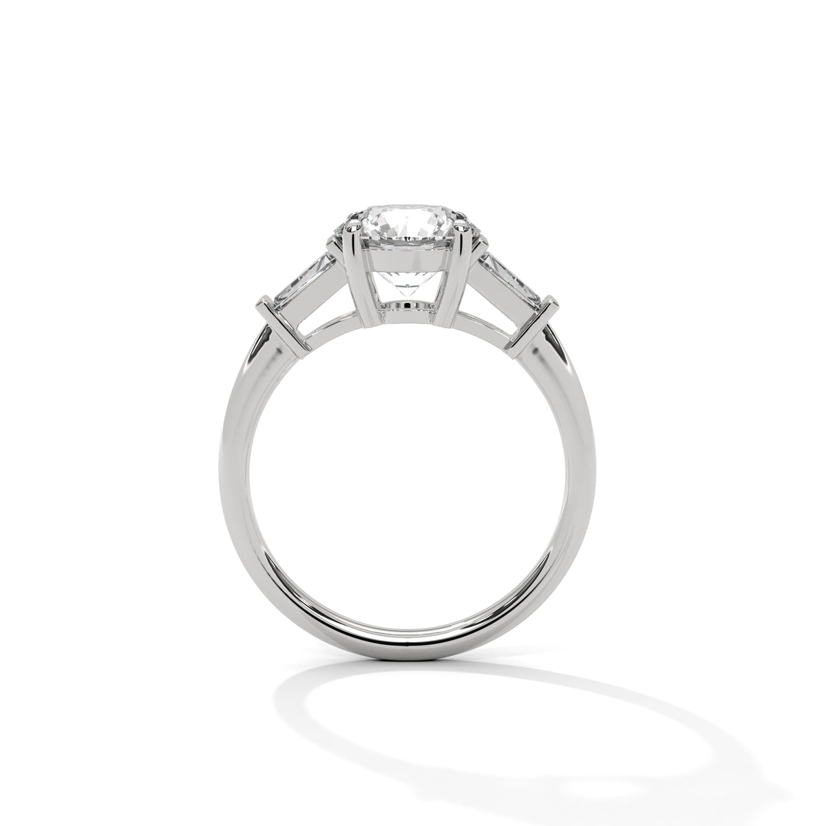 Round Moissanite Ring with Baguette Side Stones | 925 Sterling Silver & 18K Plating