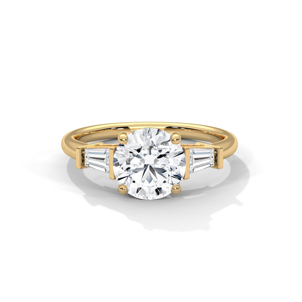 Round Moissanite Ring with Baguette Side Stones | 925 Sterling Silver & 18K Plating