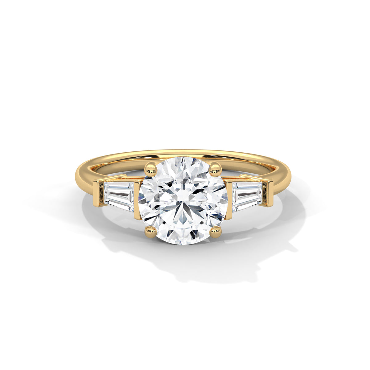 Round Moissanite Ring with Baguette Side Stones | 925 Sterling Silver & 18K Plating