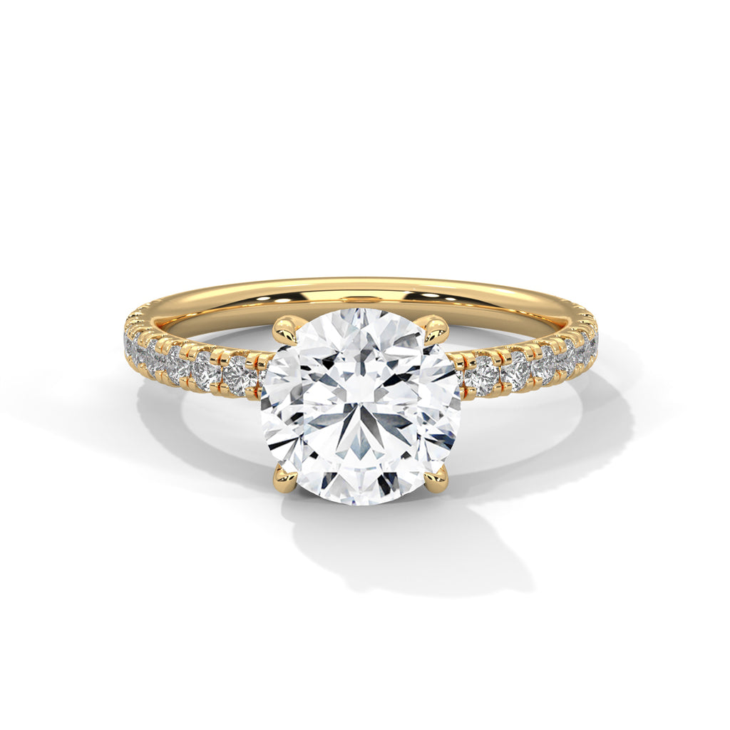 Round Cut Moissanite Solitaire Ring with Pavé Band | 925 Sterling Silver & 18K Plating