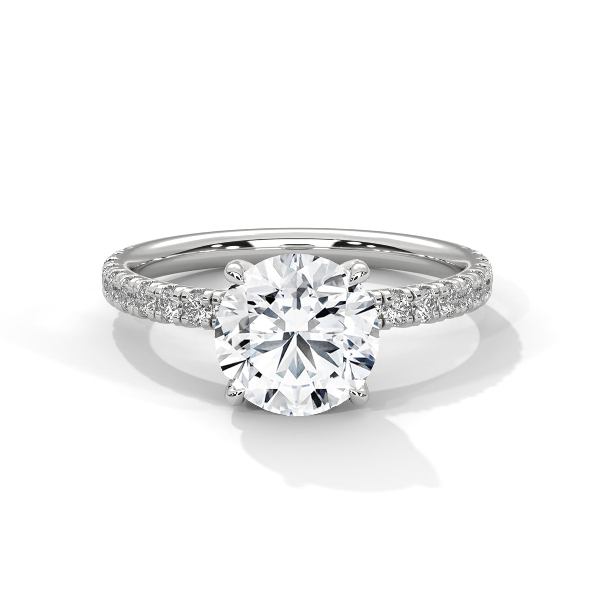 Round Cut Moissanite Solitaire Ring with Pavé Band | 925 Sterling Silver & 18K Plating