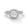 Cushion Cut Halo Moissanite Ring | Pavé Band | 925 Sterling Silver & 18K Plating