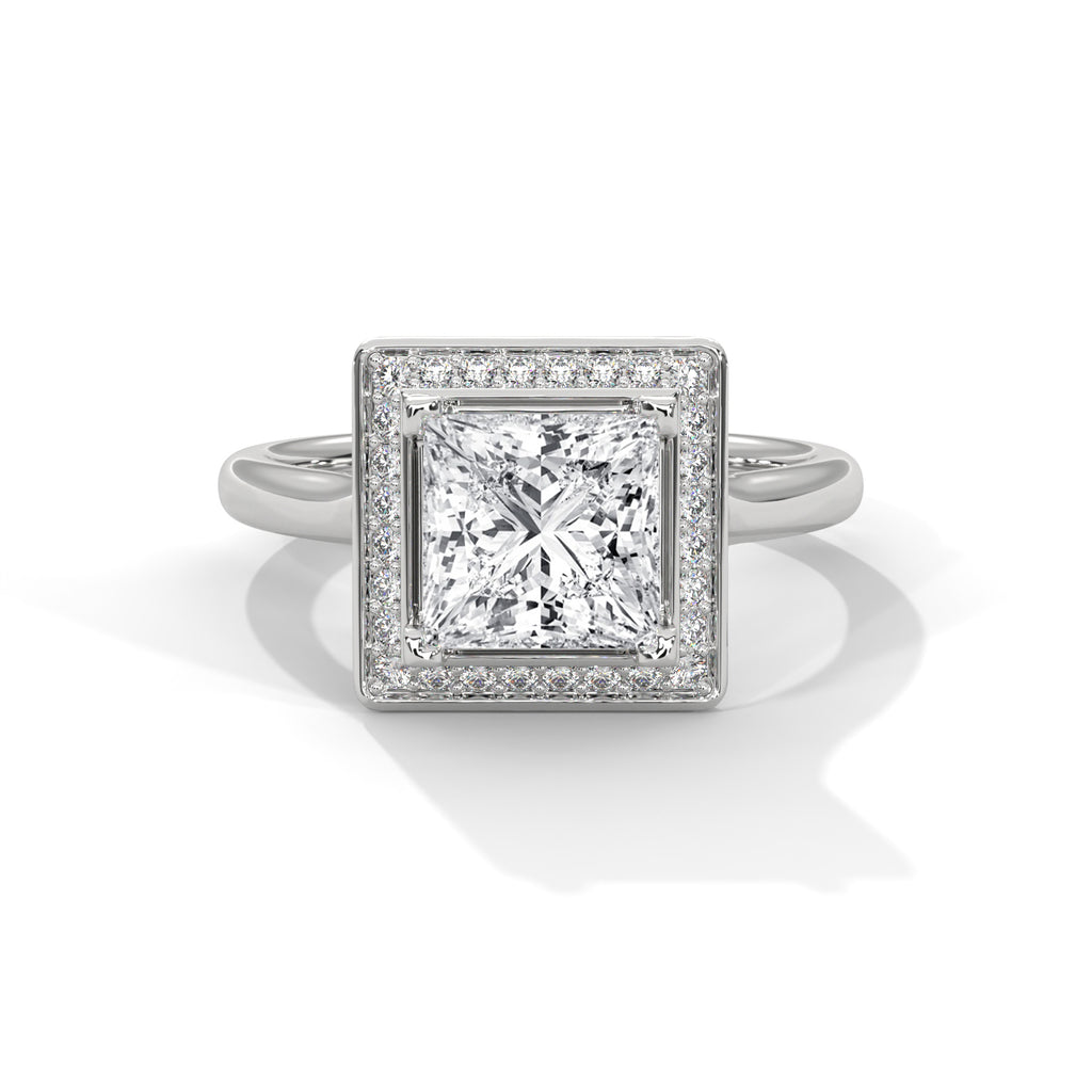 Princess Cut Halo Moissanite luxurious trendy fashionable Engagement Ring Customisation
