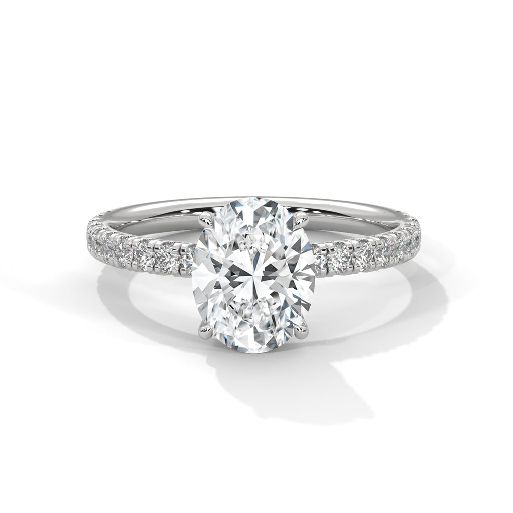 Oval Moissanite Solitaire Ring | 34-Stone Pavé Band | 925 Sterling Silver & 18K Plating