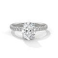 Oval Moissanite Solitaire Ring | 34-Stone Pavé Band | 925 Sterling Silver & 18K Plating