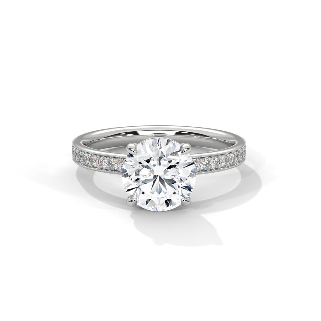 Round Solitaire Pavé Moissanite Engagement Ring | 14K & 18K Gold