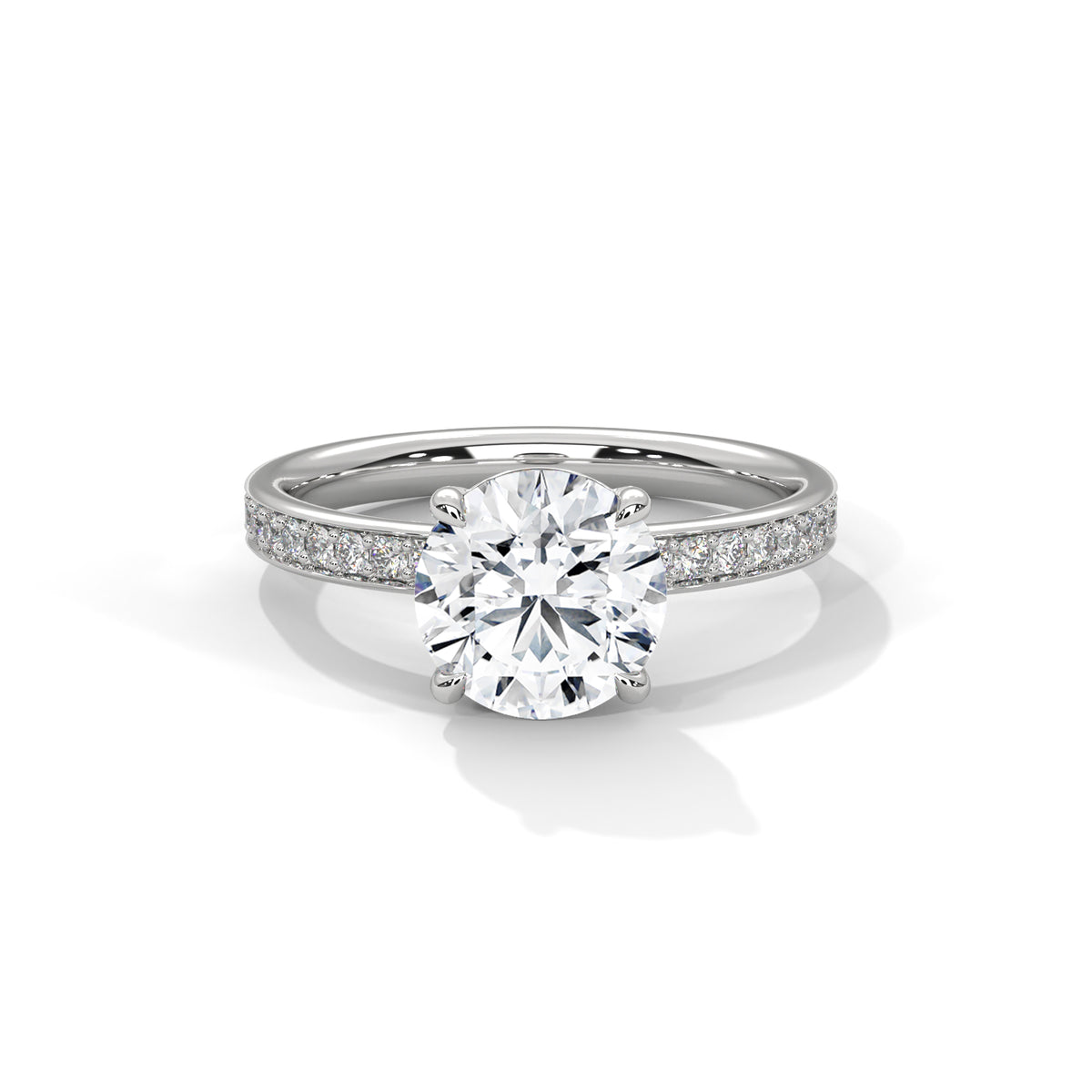 Round Solitaire Pavé Moissanite Engagement Ring | 14K & 18K Gold