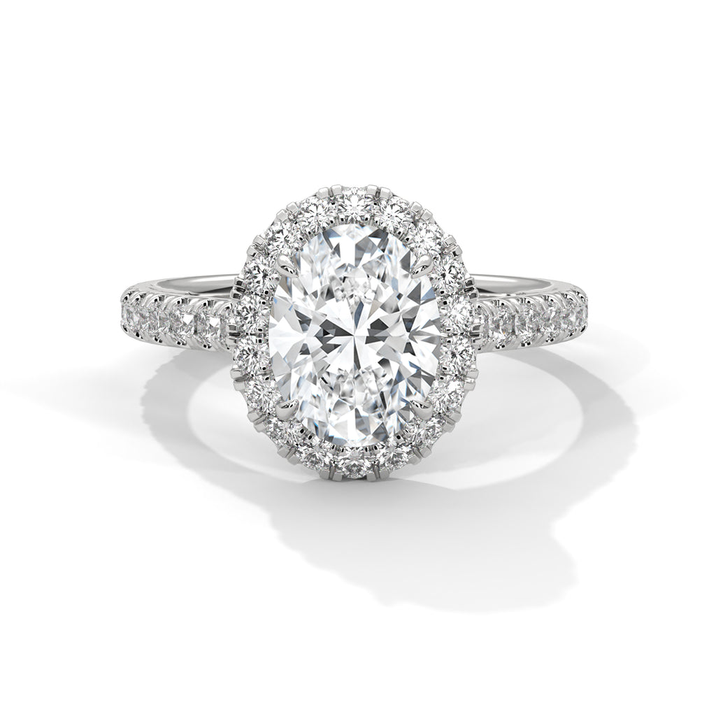 OVAL HALO SOLITIER PAVE SETTING MOISSANITE  DIAMOND RING