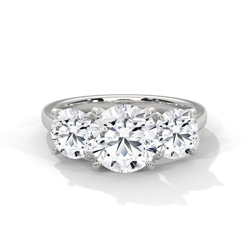 3 Stone Round Moissanite  luxurious Engagement Ring 14K & 18K Gold plated