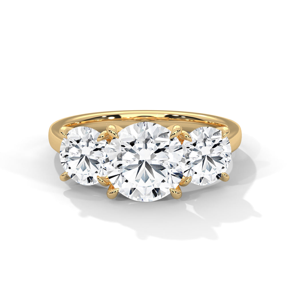 3 Stone Round Moissanite  luxurious Engagement Ring 14K & 18K Gold plated