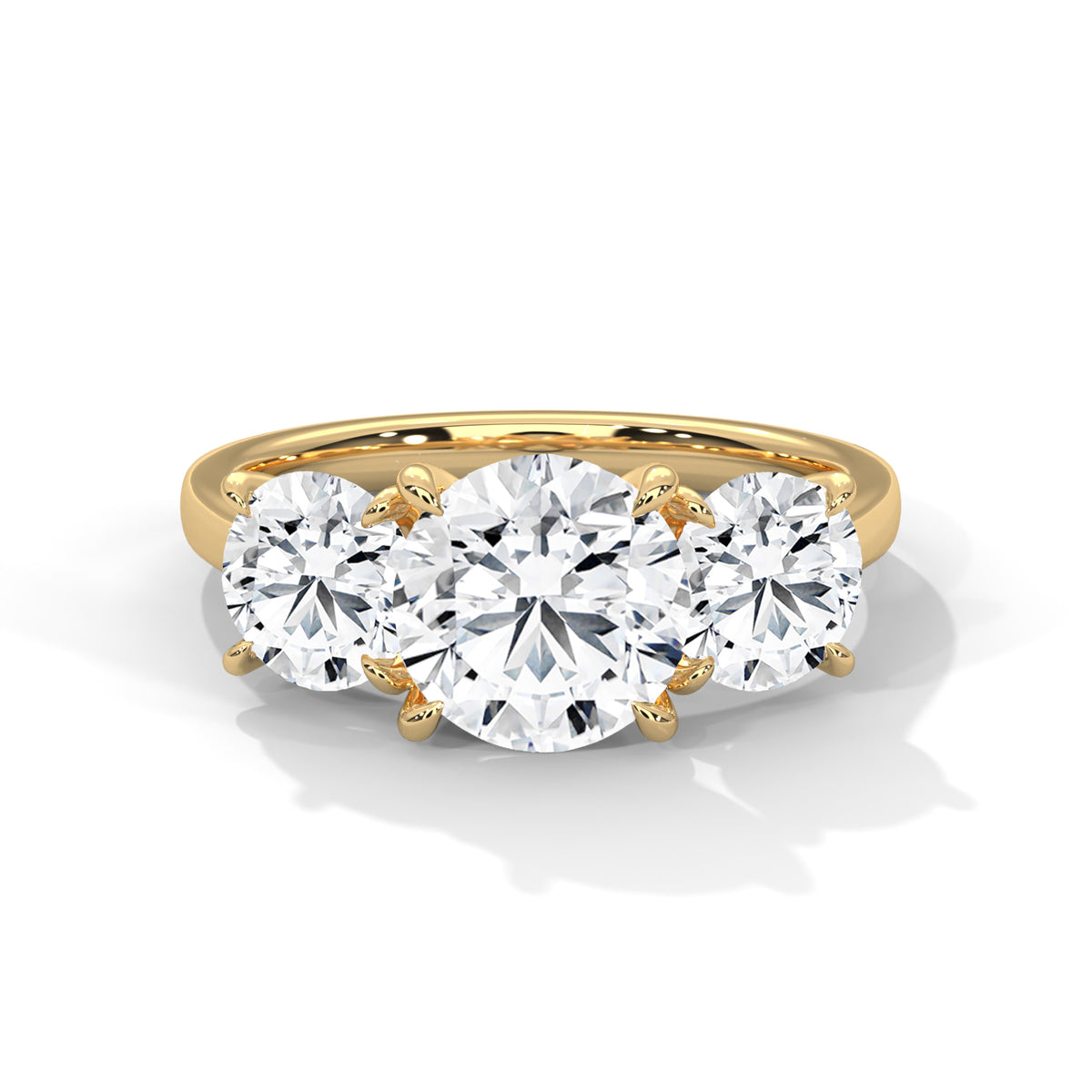 3 Stone Round Moissanite  luxurious Engagement Ring 14K & 18K Gold plated
