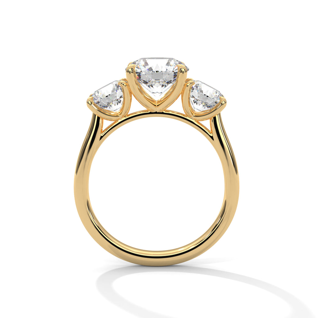 3 Stone Round Moissanite  luxurious Engagement Ring 14K & 18K Gold plated