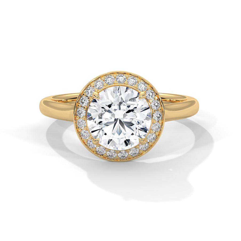 Round Halo Moissanite Trendy luxurious fashion Engagement Ring 14K & 18K Gold plated